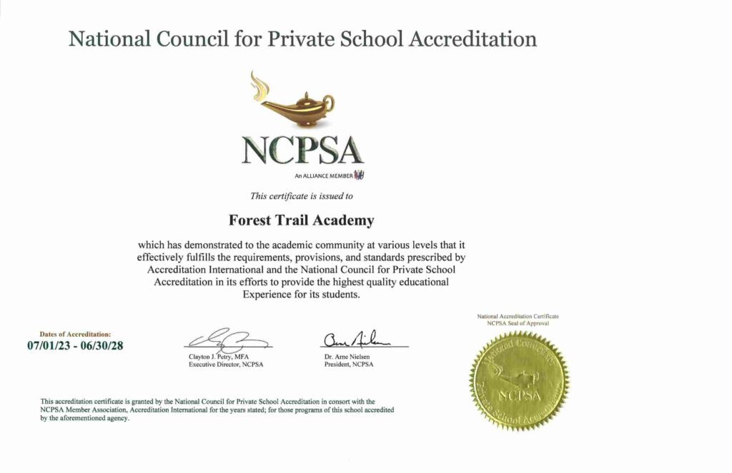 a certificate of a forest trail academy