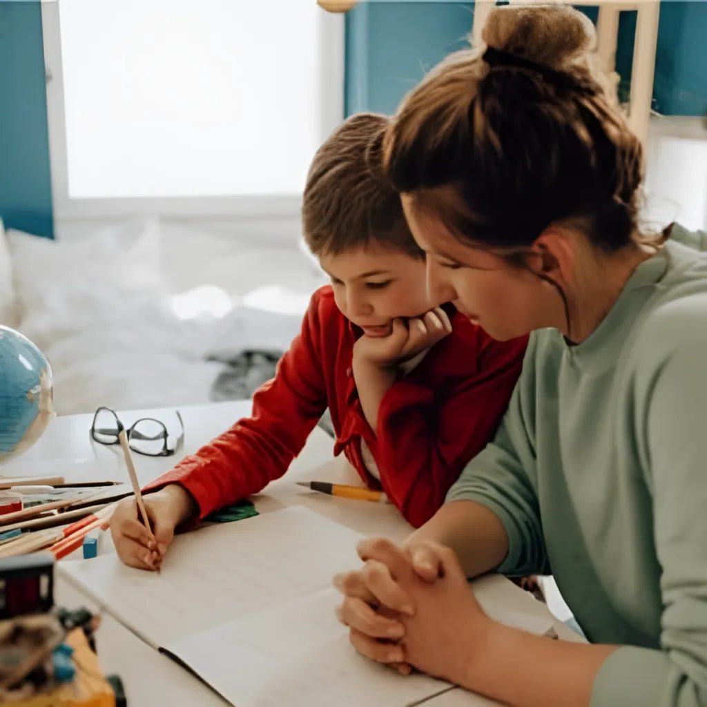 Homeschool student learning in a home environment.