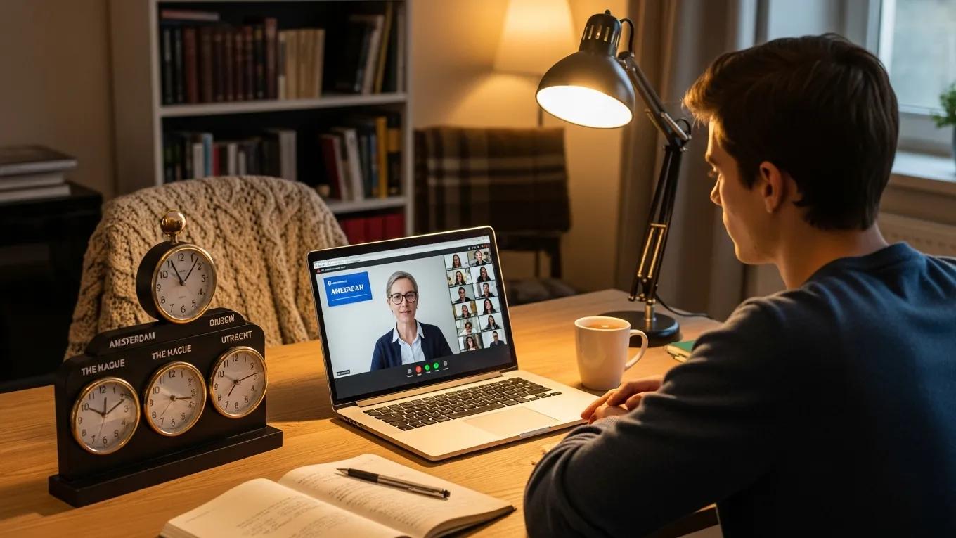 Student studying online with flexible scheduling, representing the adaptability of Forest Trail Academy's K-12 education model for families in the Netherlands